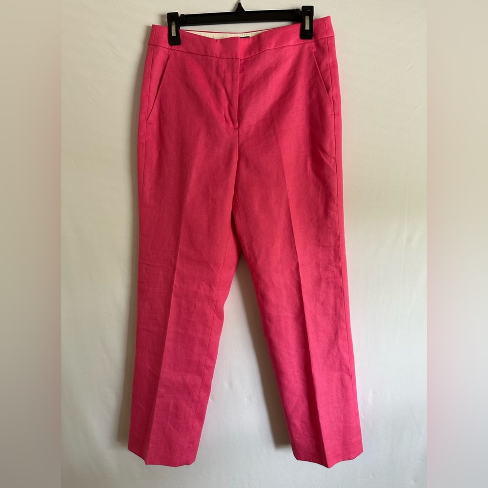 New women's 6 J Crew Kate straight leg pant  linen blend Vivid Begonia